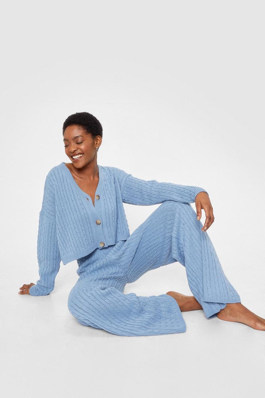 Cable Knit Cardigan and Wide-Leg Pants Lounge Set